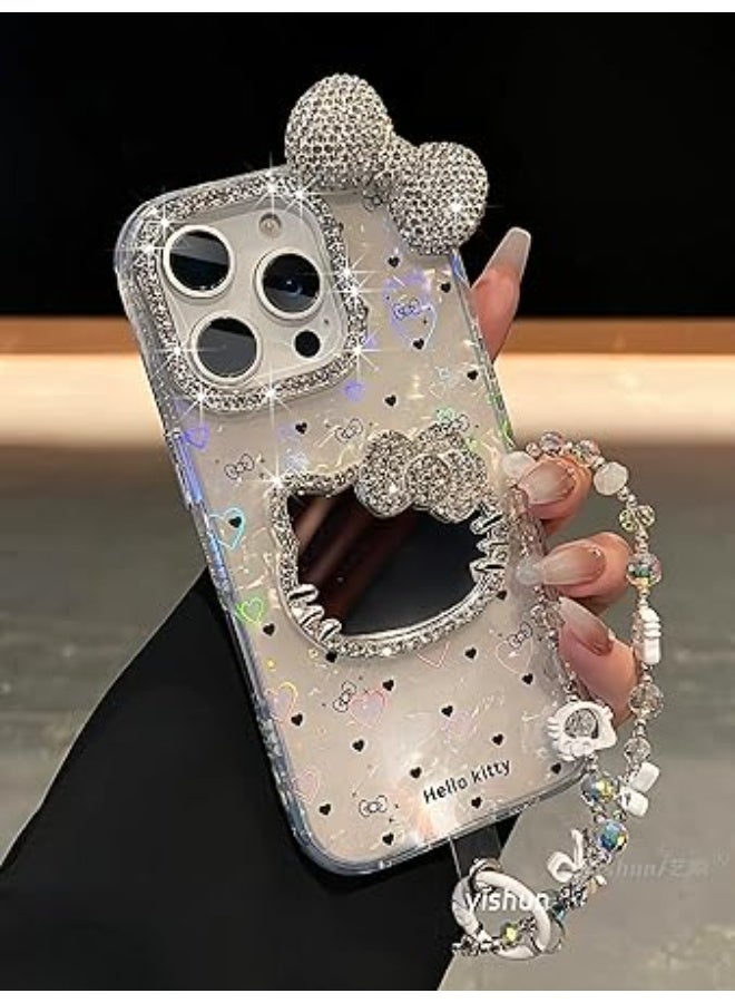 Hello Kitty 3D Bling Glitter Mirror Surface Cut  Phone Case For iPhone 13 Pro Hard Cover With Lanyard (iPhone 13 Pro) - Image 1